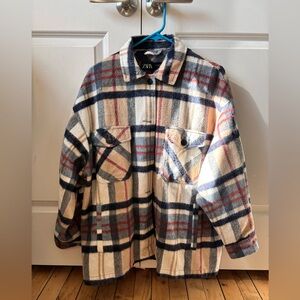 Zara Oversized Plaid Fleece Button-Up